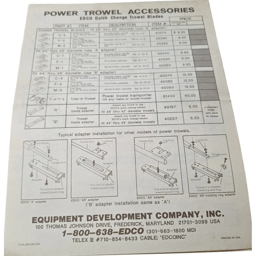EDCO Diamond & Abrasive Products Accessories Catalog 1985 Equipment Company